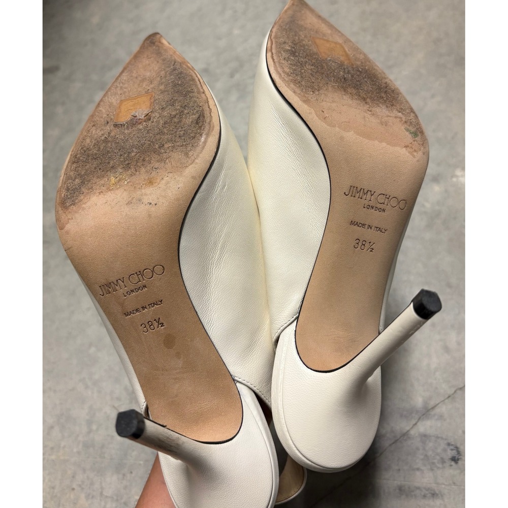 Jimmy Choo White Leather Pointed Toe Slingback Pumps V-Cut Heels Size 38.5 - Picture 6 of 6